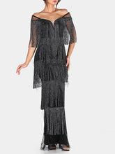 Load image into Gallery viewer, Fashion Fringed One-shoulder Evening Dress
