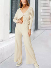 Load image into Gallery viewer, Ladies V-neck Button Solid Color Knitted Two-piece Suit
