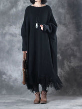 Load image into Gallery viewer, Autumn And Winter Ladies Bat Sleeve Tassel Sweater Dress
