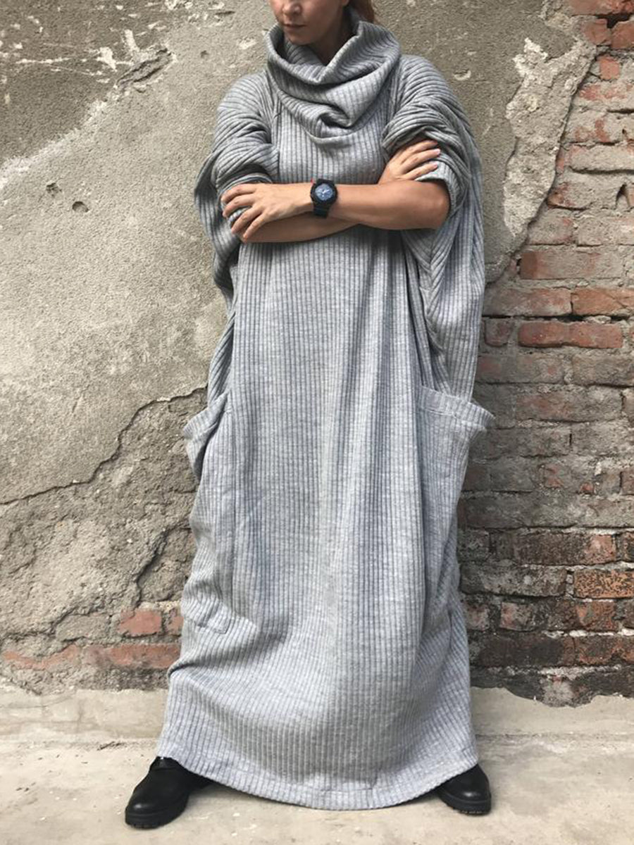 Retro Loose High Neck Pocket Women'S Knitted Long Skirt
