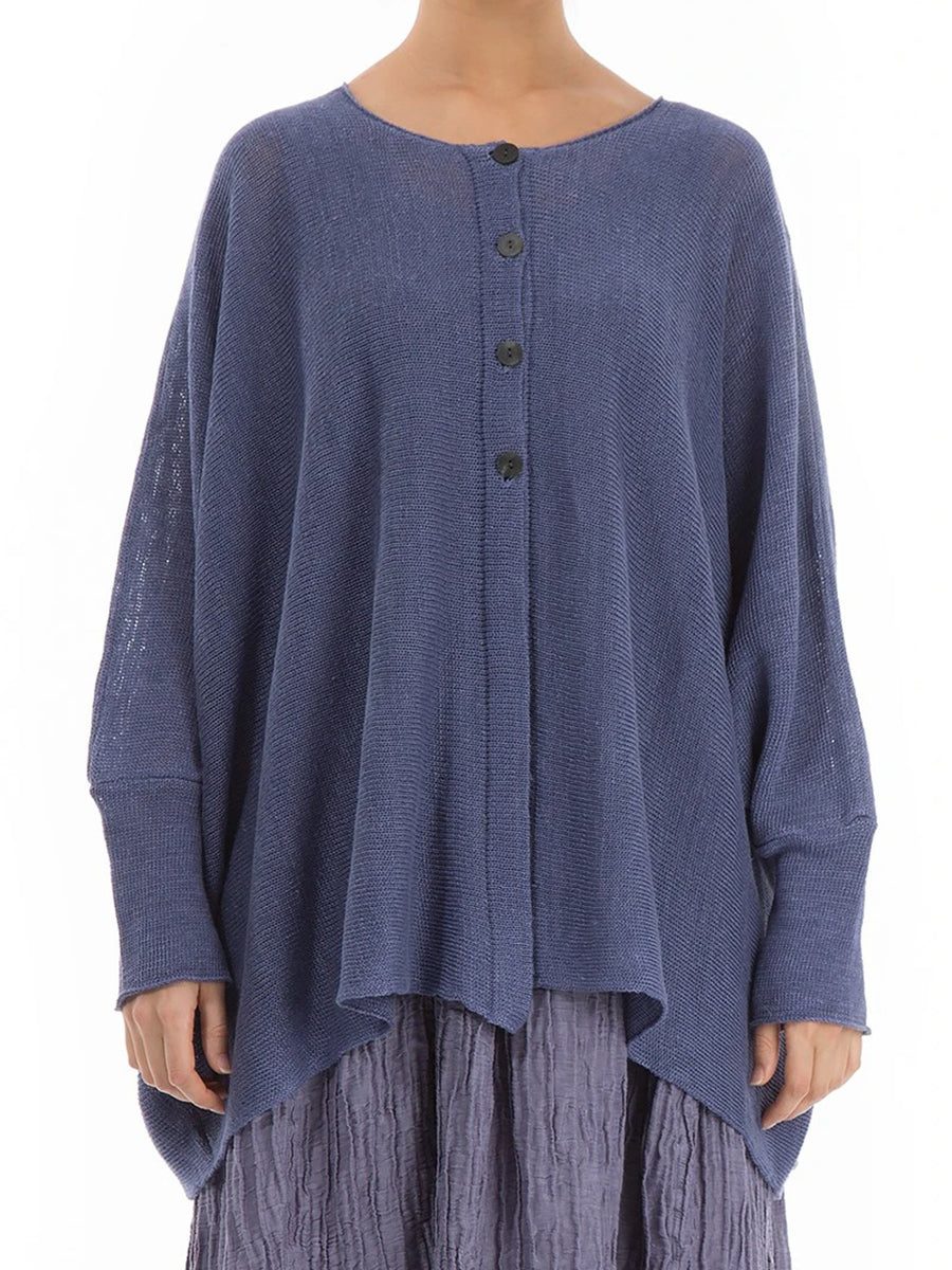 Casual Loose Solid Color Bat Sleeve Round Neck Top