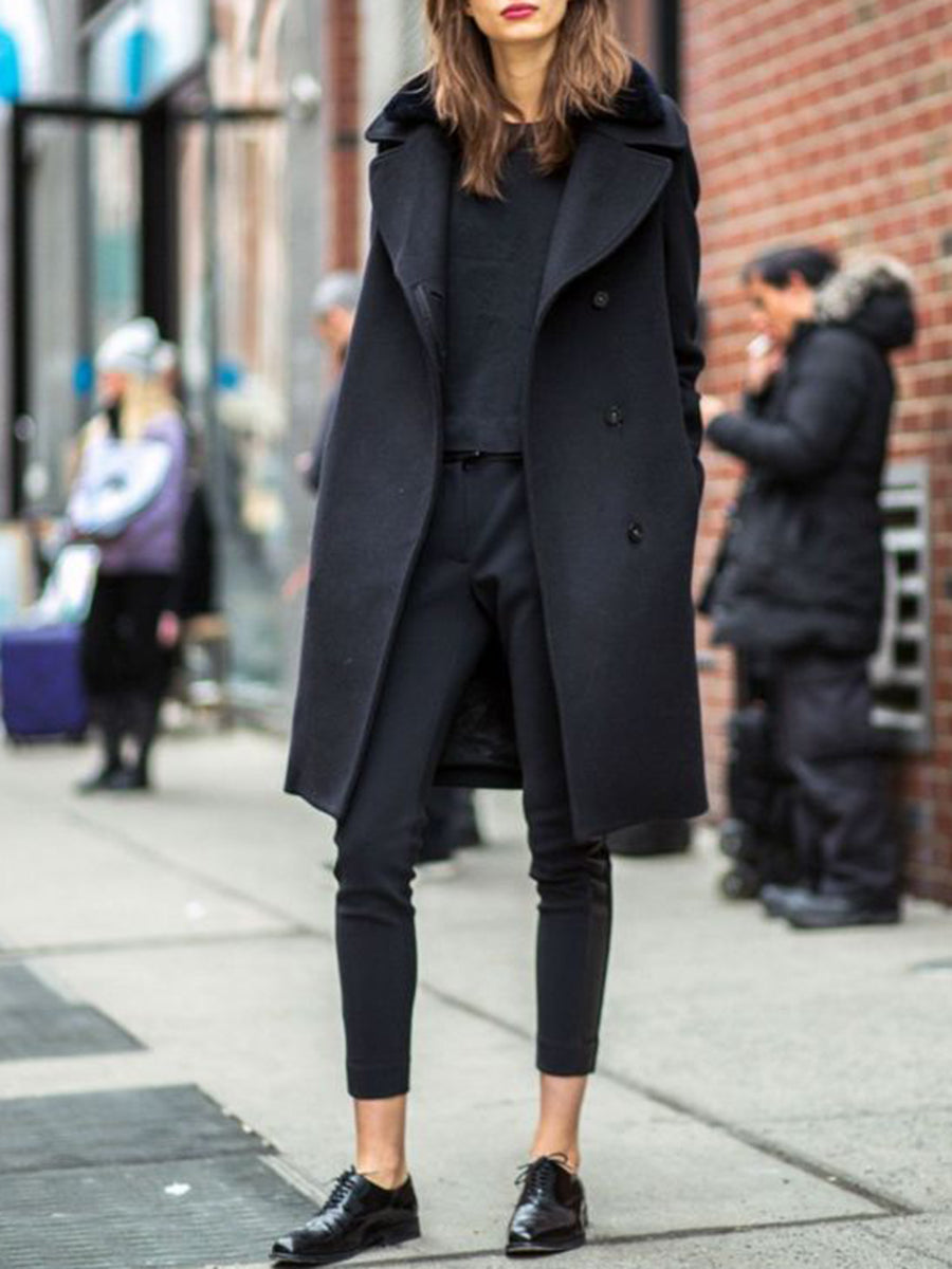 Fashion Lapel Woolen Casual Ladies Coat
