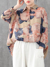 Load image into Gallery viewer, Prints Pattern Linen Shift Lapel Long Sleeves Shirt
