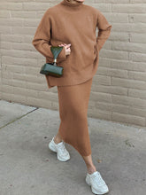 Load image into Gallery viewer, Fashion Solid Color High Neck Knitted Casual Two-piece Suit
