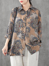 Load image into Gallery viewer, Prints Pattern Linen Shift Lapel Long Sleeves Shirt
