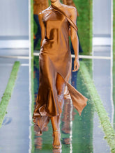 Load image into Gallery viewer, Fashion Slant Shoulder Sleeveless Silk Evening Dress
