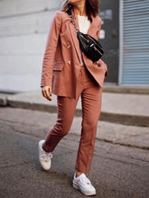 Load image into Gallery viewer, Two-piece Pure Color Double Row Casual Lady Suit
