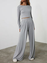 Load image into Gallery viewer, Women&#39;s Round Neck Loose Wide Leg Pants Two-piece Suit
