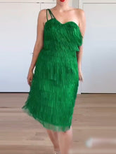 Load image into Gallery viewer, Fashion Sexy One-shoulder Fringed Midi Dress
