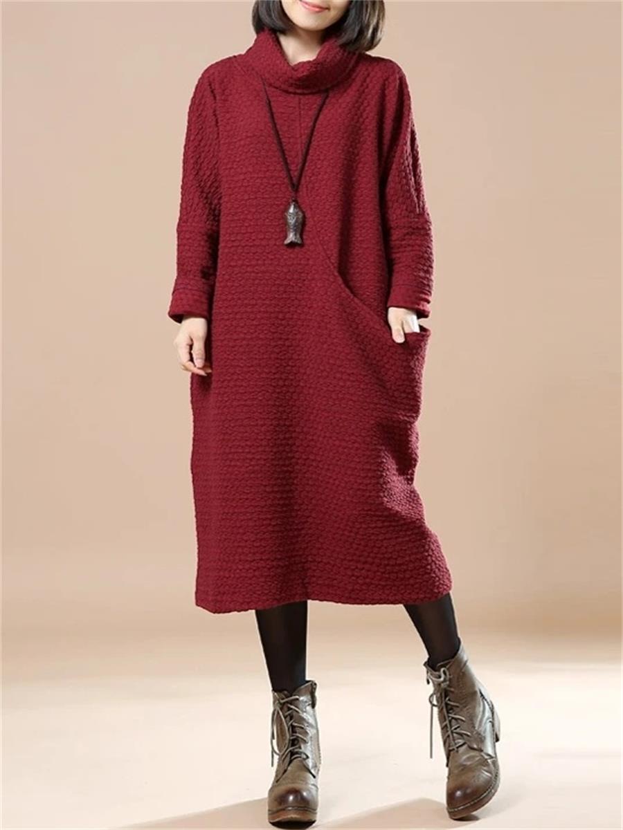 Casual Loose Women'S Turtleneck Sweater Dress