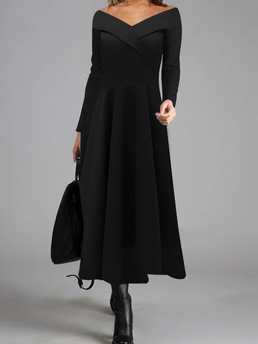 Pure Color Fashion Simple Strapless Long Sleeve Dress