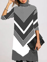 Load image into Gallery viewer, Casual Striped Long Sleeve High Neck Dress
