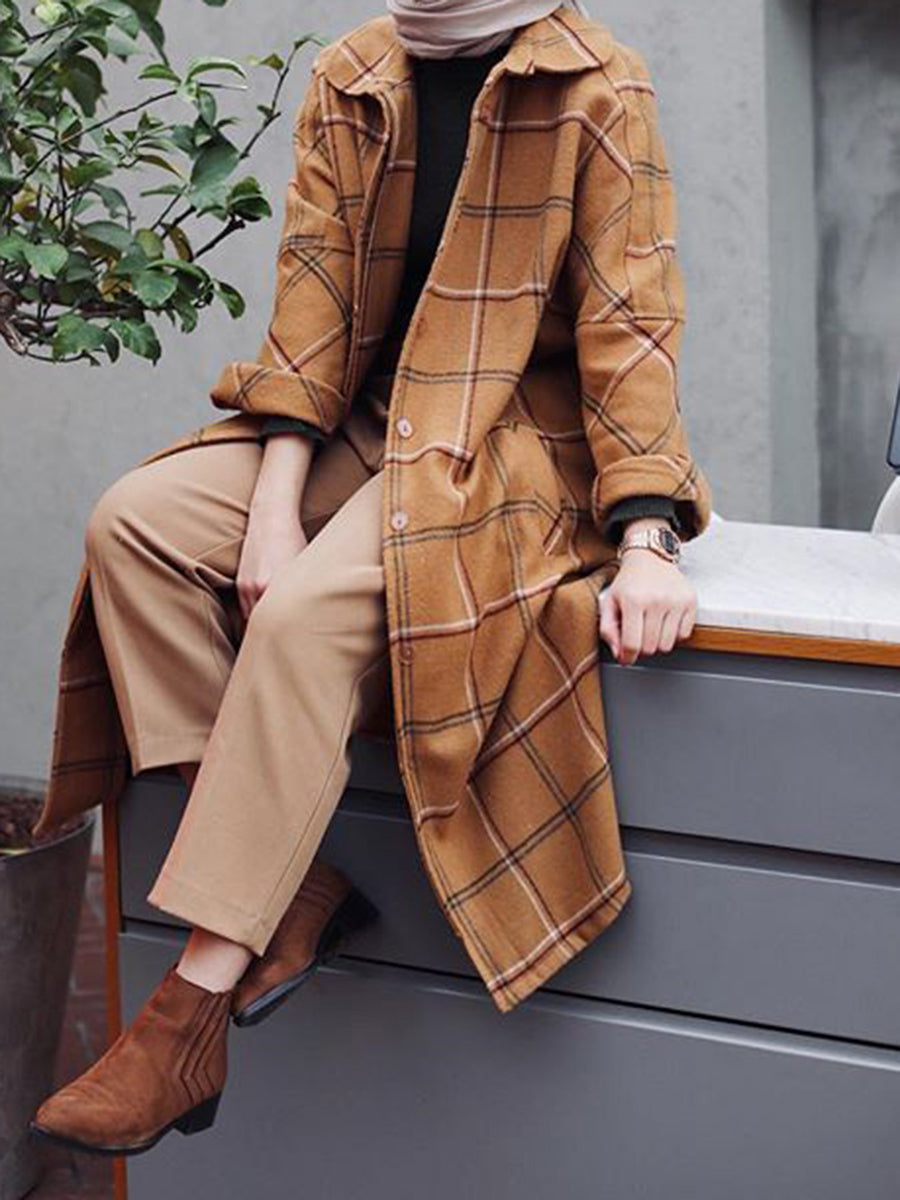 Fashion Plaid Casual Ladies Coat