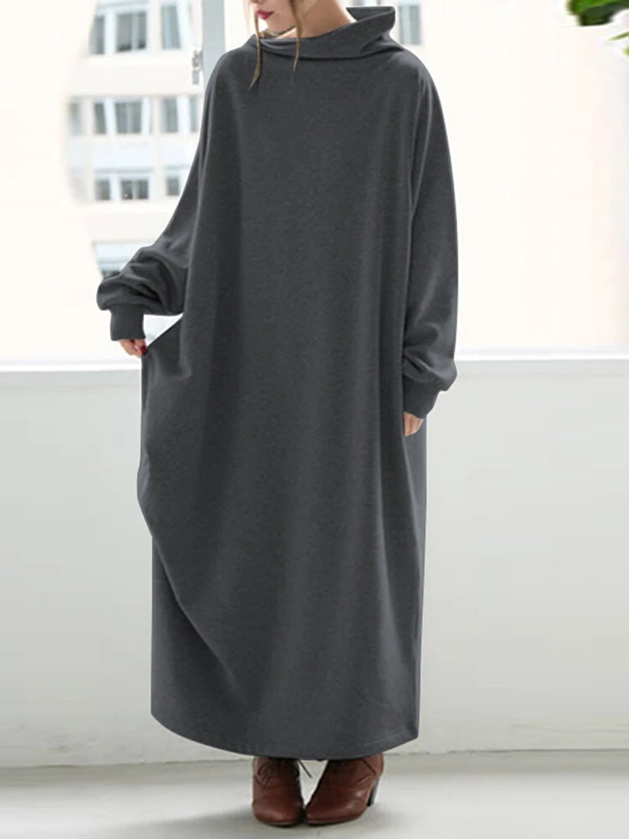 Retro Lazy Loose Solid Color High Collar Women'S Knitted Dress
