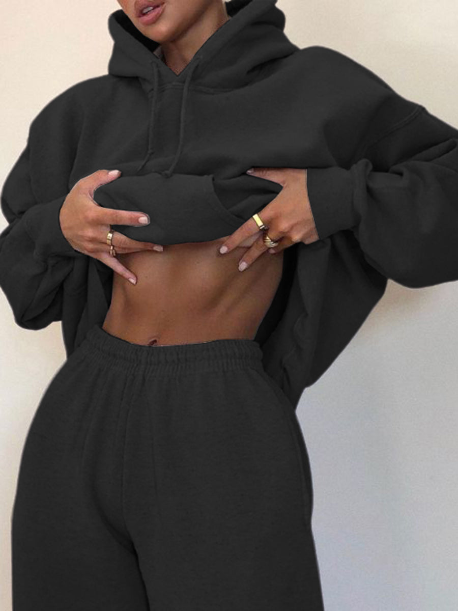 Women'S Fashion Casual Solid Color Hooded Sports Suit