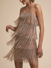 Load image into Gallery viewer, Sexy Suspender Fringed Mini Evening Dress
