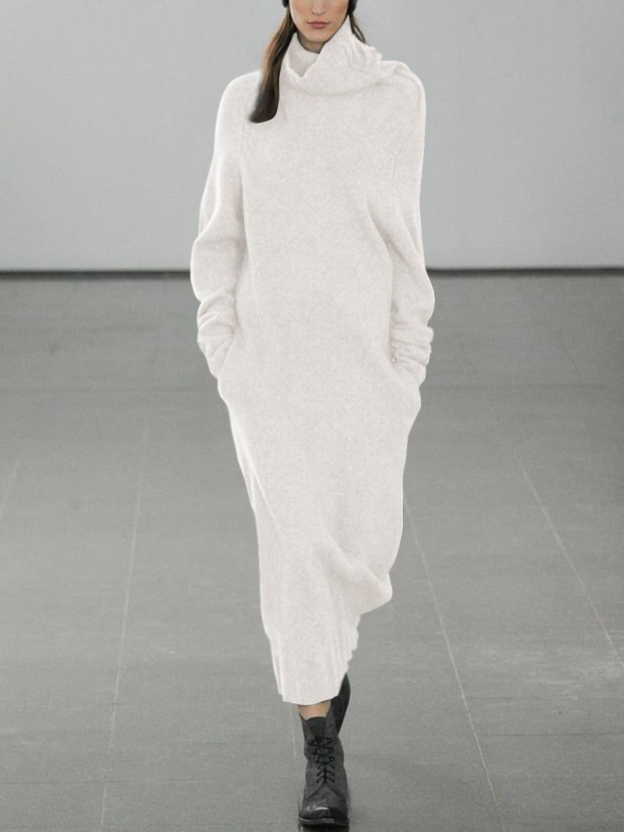 Ladies High Neck Pullover Knit Long Dress