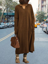 Load image into Gallery viewer, Fashion Notched Round Neck Loose Long Dress
