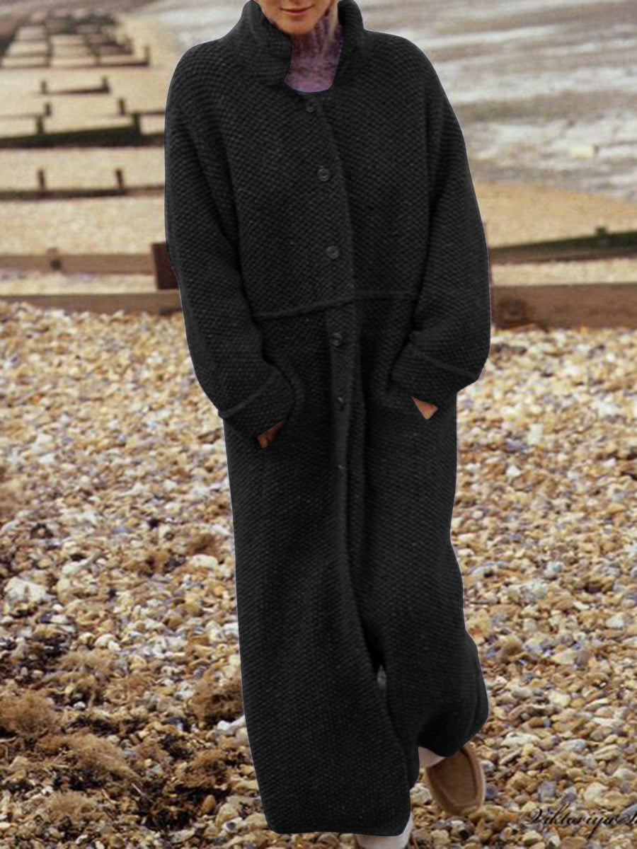 Fashion Stand-up Collar Single-breasted Casual Woolen Long Coat