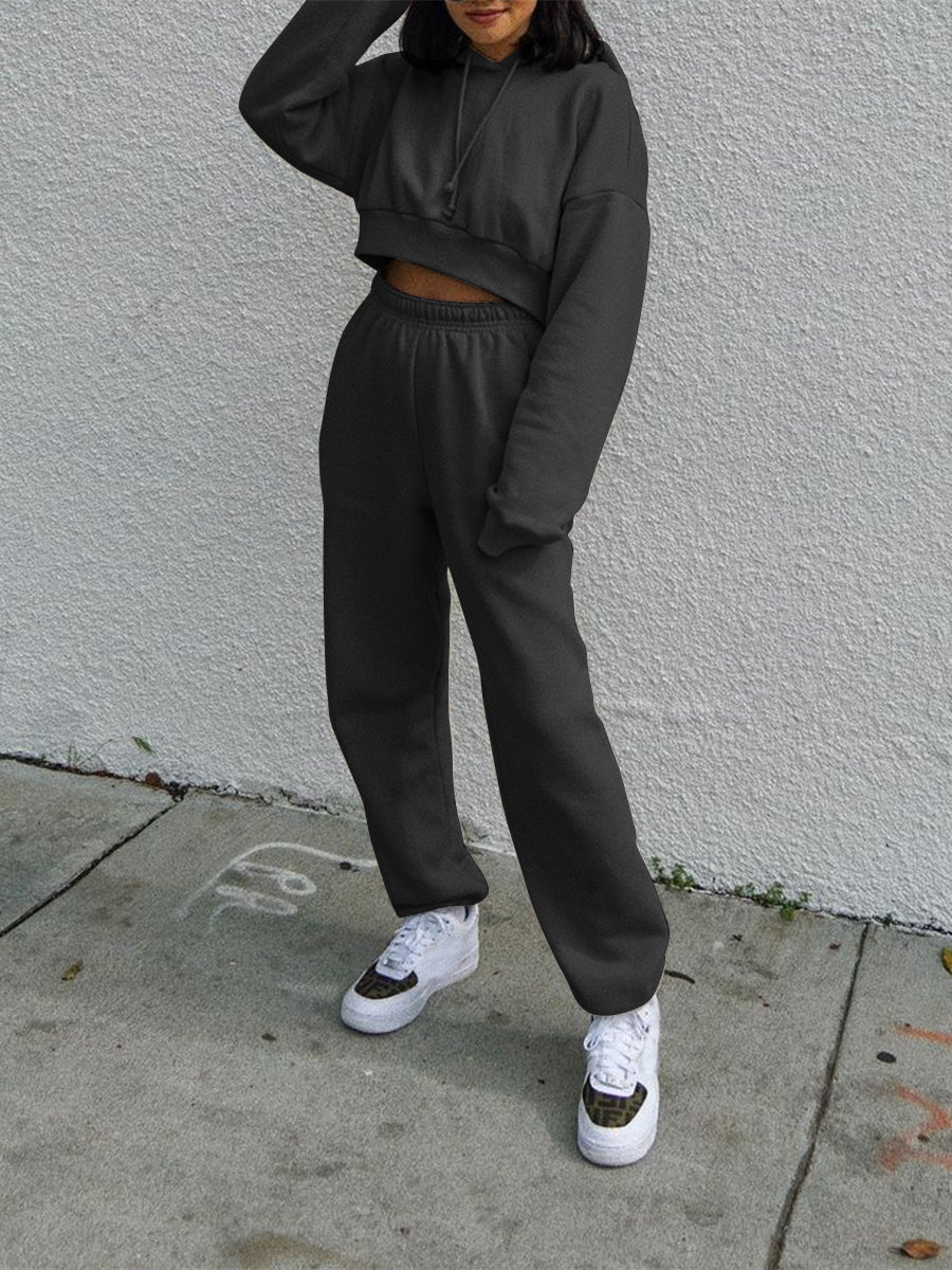 Casual Hooded Drawstring Sweatshirt Loose Two-piece Suit