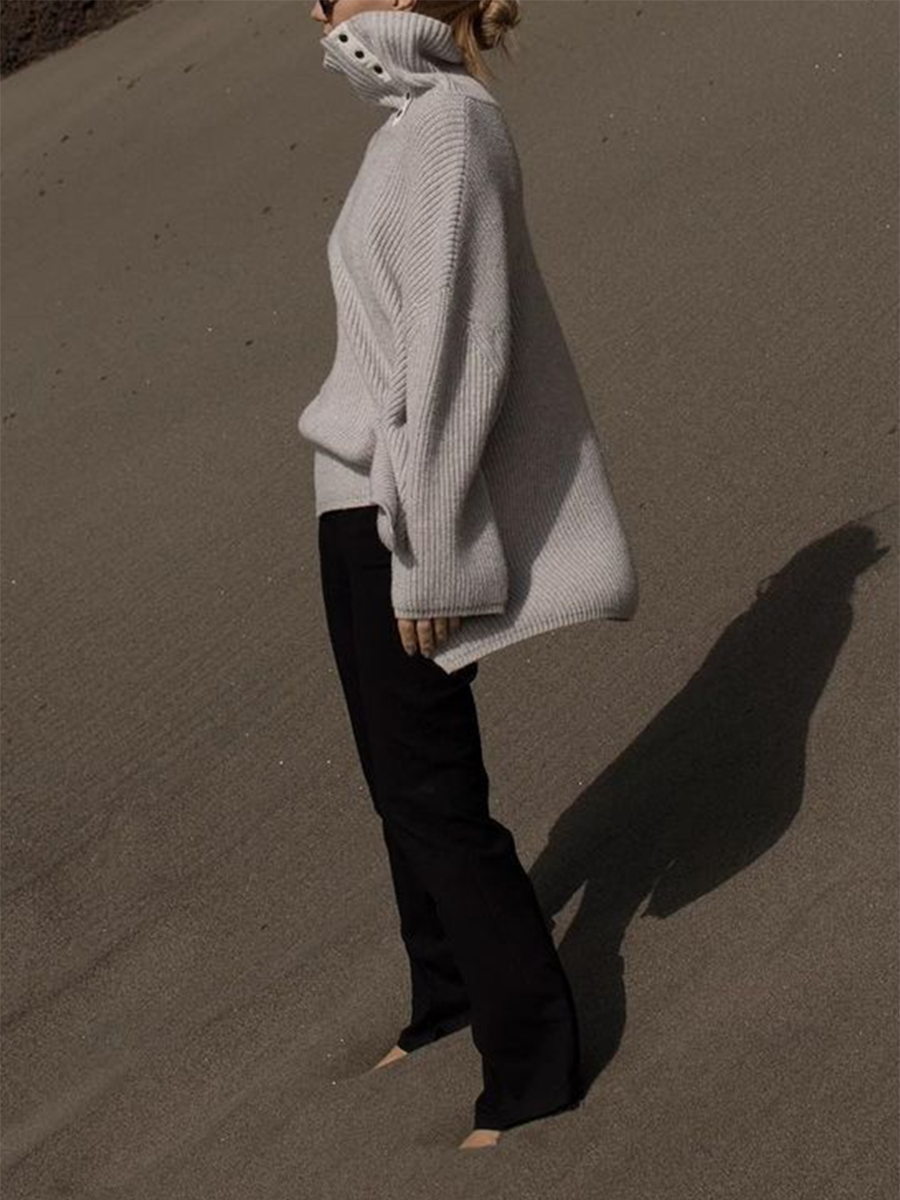 Irregular Hem Turtleneck Casual Loose Knit Sweater