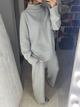 Load image into Gallery viewer, Simple Casual Loose High Neck Long Sleeved Top Pants Knitted Suit
