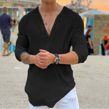 Load image into Gallery viewer, Casual Solid Color V-Neck Men&#39;S Long-Sleeved T-Shirt
