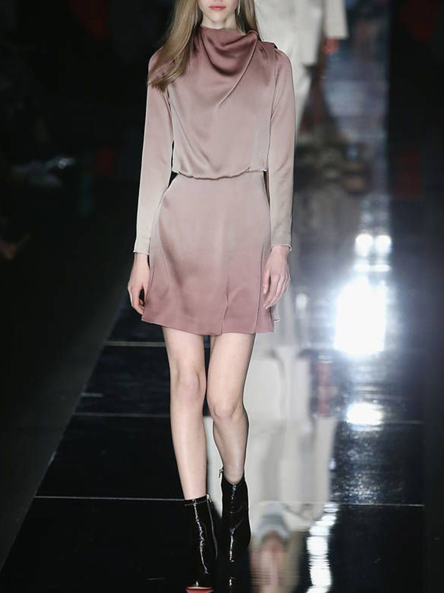 Fashion Long Sleeve Silk Elegant Mini Evening Dress