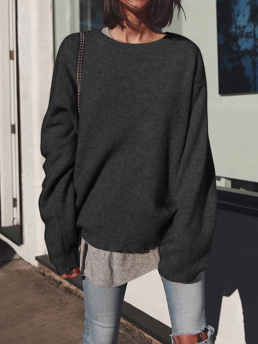 Fashion Round Neck Casual Long Sleeve Solid Color Sweater