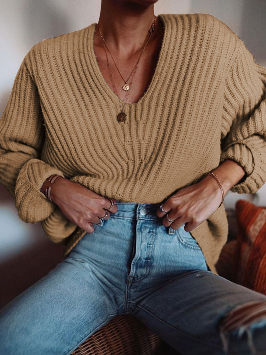 Solid Color V-Neck Sweater