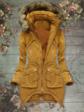 Load image into Gallery viewer, Warm Solid Color Women&#39;s Overcoat with Furry Hat
