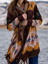 Load image into Gallery viewer, Women&#39;s Printed Fringe Irregular Mid-length Coat
