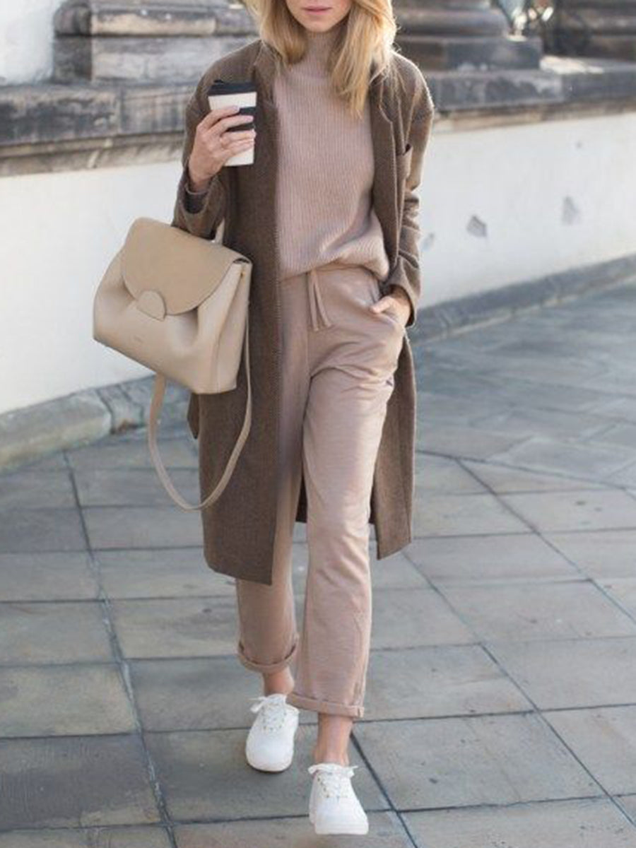 Solid Color Comfortable Knitted Pocket Suit
