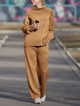 Load image into Gallery viewer, Casual Simple Loose Long Sleeve High Neck Top Pants Knitted Suit
