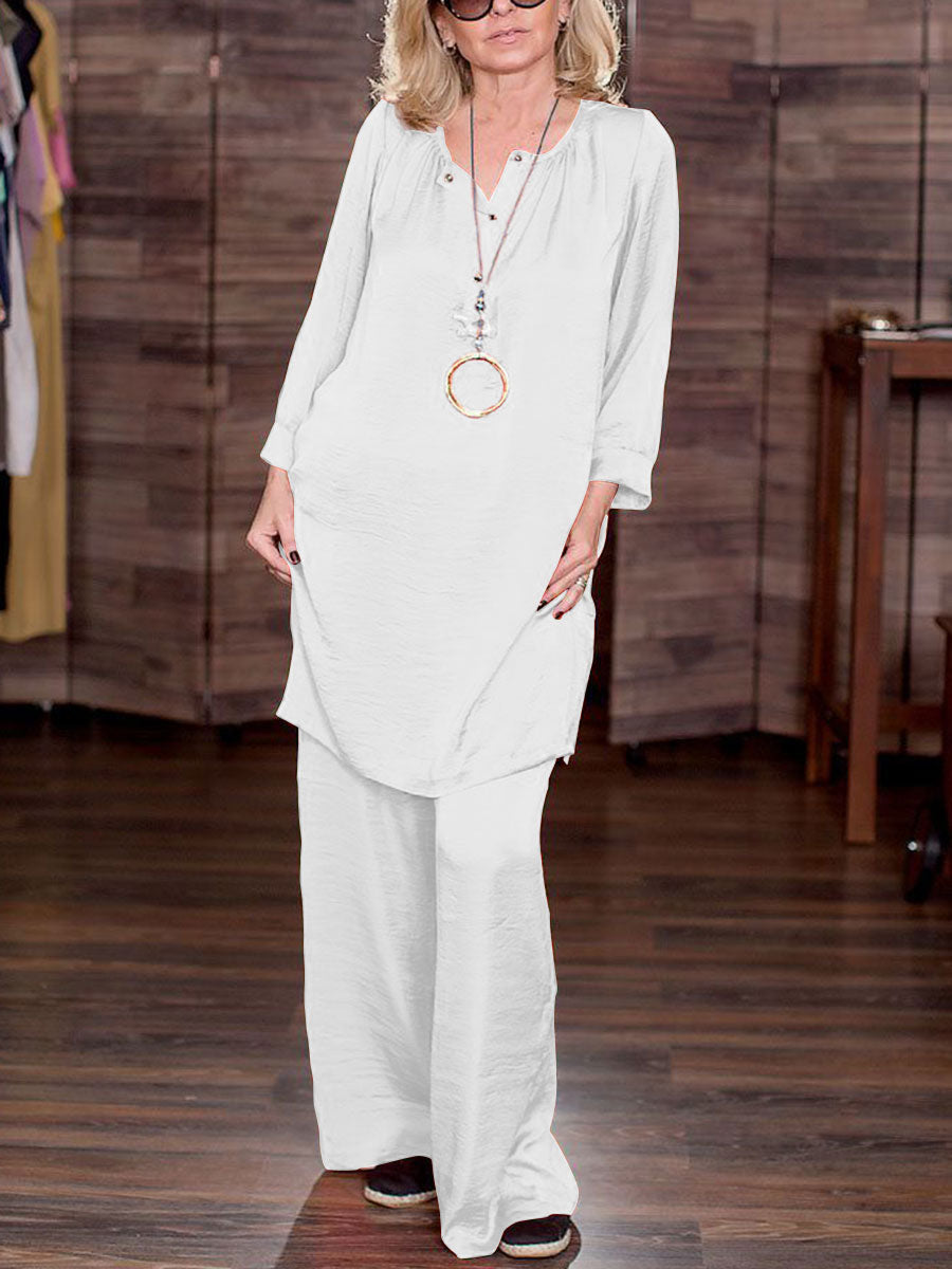 Long Sleeve Loose Top and Trousers Simple Two-piece Suit