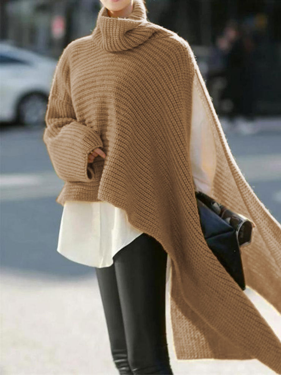 Solid Color Turtleneck Split Sweater Dress