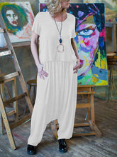 Load image into Gallery viewer, Pure Color Short Sleeve Tops Loose Overalls Pant Suits
