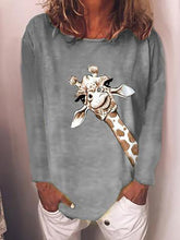 Load image into Gallery viewer, Printed Giraffe Casual Round Neck Long Sleeve T-shirt
