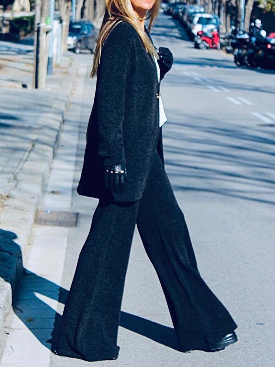 Pure Color Simple Cardigan Jacket Loose Casual Suit
