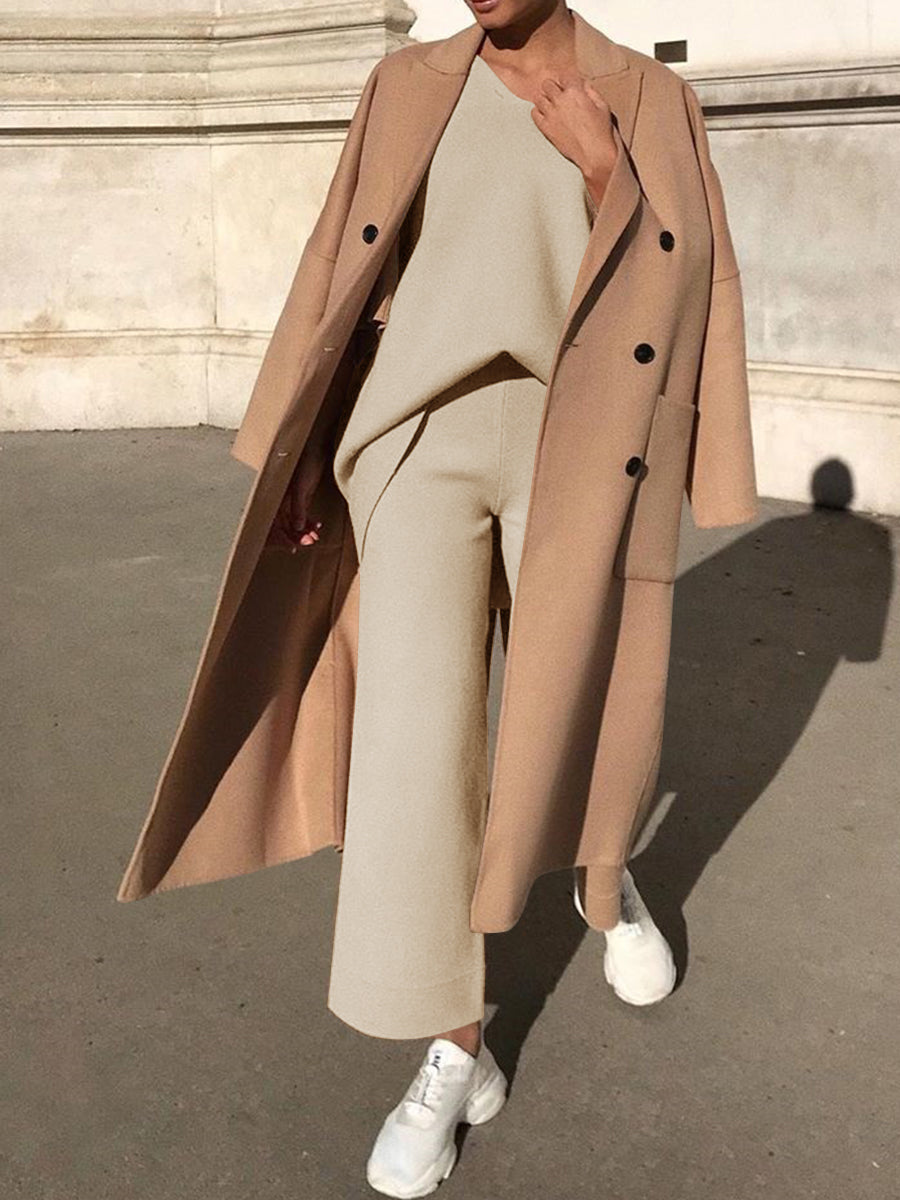 Fashion Casual Long Sleeve Solid Color Two-piece Suit