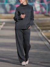 Load image into Gallery viewer, Casual Simple Loose Long Sleeve High Neck Top Pants Knitted Suit
