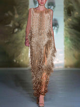 Load image into Gallery viewer, Sleeveless Round Neck Fashion Party Fringed Dress
