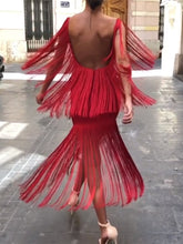 Load image into Gallery viewer, Fashion Fringed Suspender Square Neck Midi Dress
