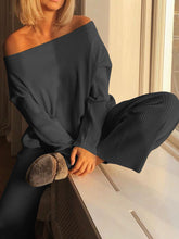 Load image into Gallery viewer, Fashion Casual Solid Color Loose One-shoulder Two-piece Suit
