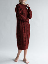 Load image into Gallery viewer, Autumn And Winter Warm Twist Round Neck Women&#39;S Knitted Long Dress
