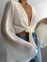 Load image into Gallery viewer, Fashion Casual V-neck Solid Color Flared Sleeve Top
