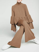 Load image into Gallery viewer, Fashion Solid Color High Neck Knitted Casual Two-piece Sets
