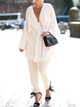 Load image into Gallery viewer, Fashion Casual Tie Solid Color V-neck Two-piece Suit
