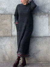 Load image into Gallery viewer, Grey autumn and winter fashion loose casual wool dress
