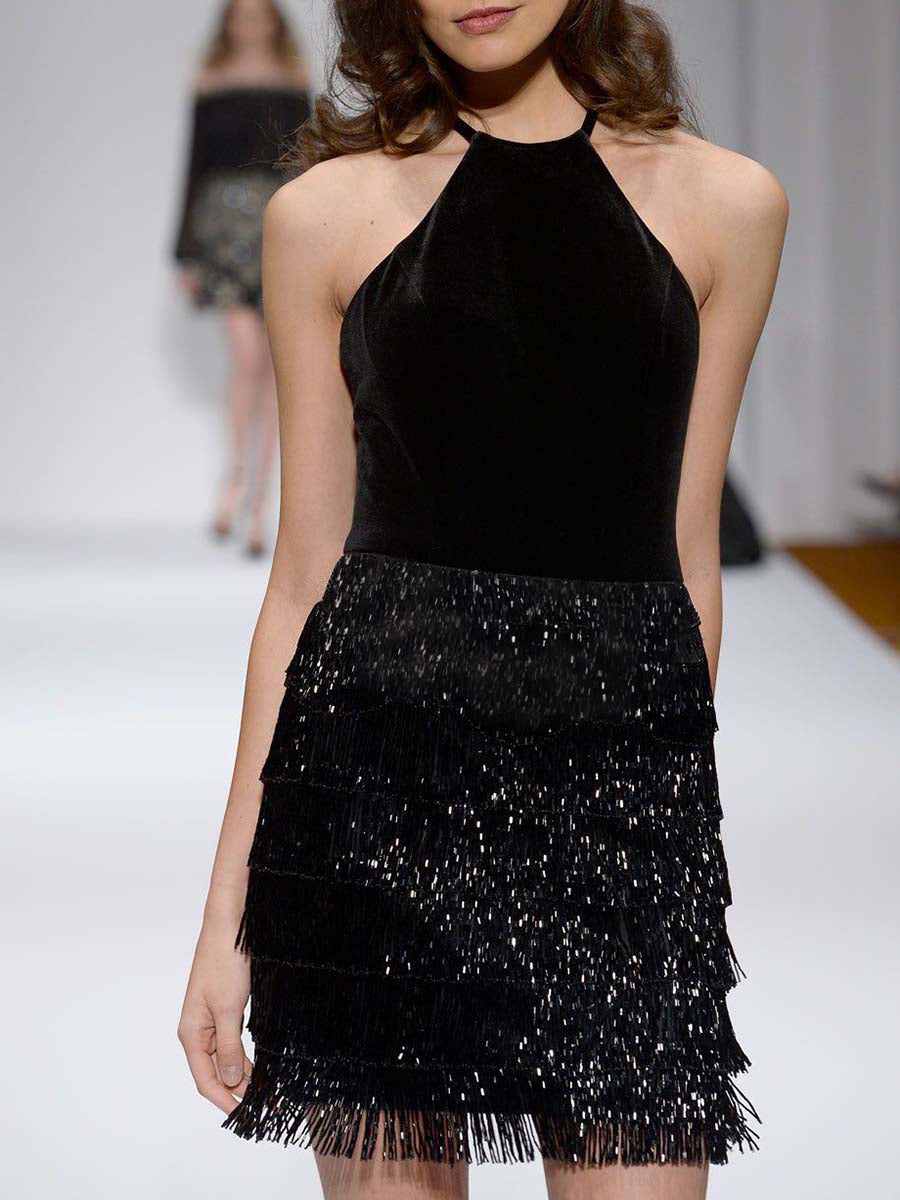 Fashion Sexy Halterneck Tassel Mini Dress